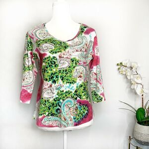 Mirror Image Women's floral Design 3/4 Sleeves Blouse Top Size large tee